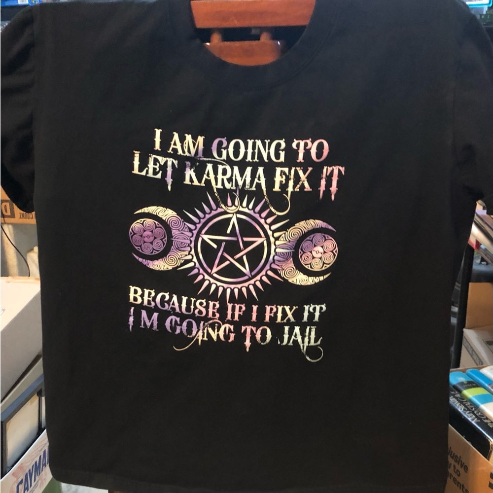Karma Fix It Black Graphic T-Shirt Size L